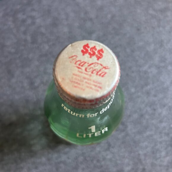 Vintage Coca Cola 1 Liter Glass Bottle W/ Cap Return For Deposit Green - Picture 2 of 12
